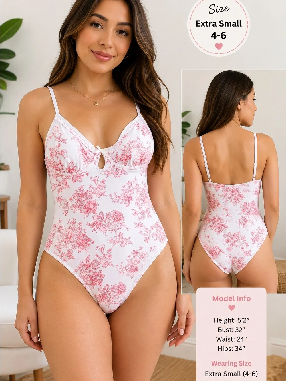 No Boundaries White One-Piece Swimsuit with Pink Floral Print